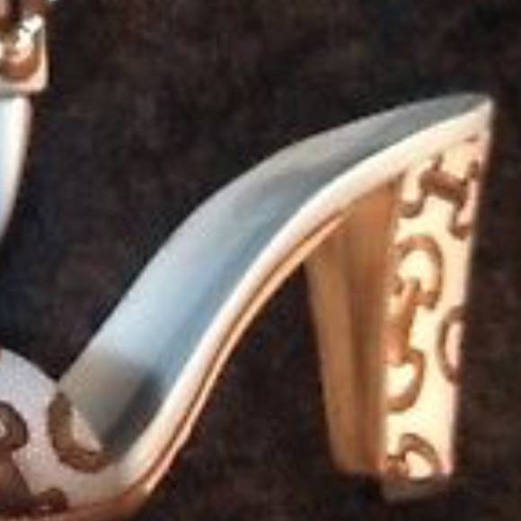 Gucci high block heel horsebit sandals blue brown - Picture 6 of 9